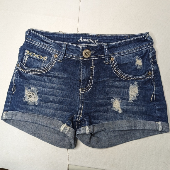 Amethyst Jean shorts Distressed women's size 3 Blue Rachel thick stitch Q-1 - Picture 1 of 11